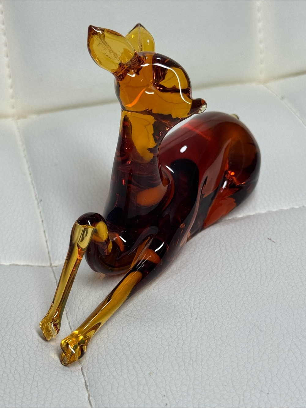 Vintage Hand Blown Amber Glass Deer Fawn Figurine Art
Glass Sculpture